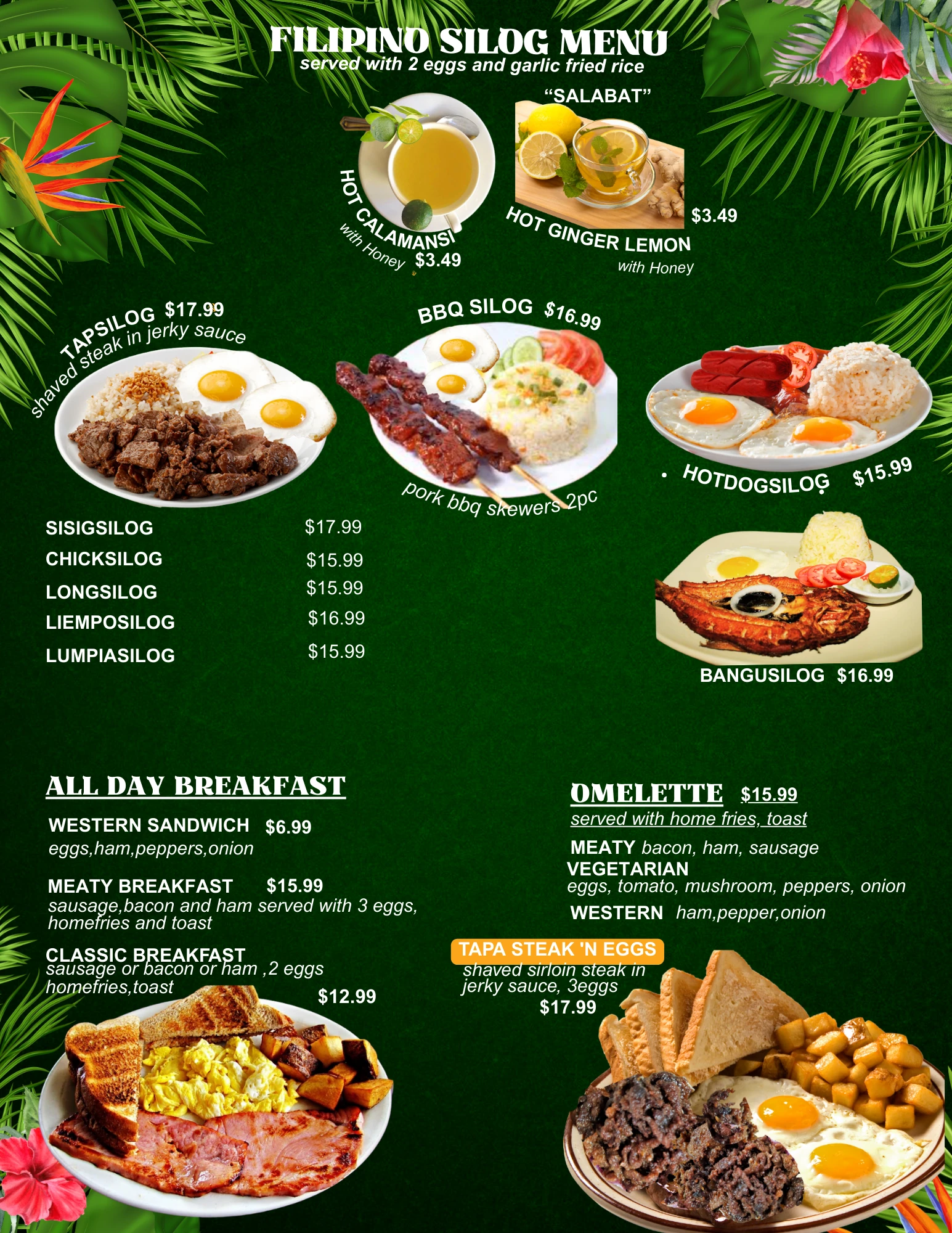 Happy Plate Restaurant full menu with breakfast, silog and drink prices