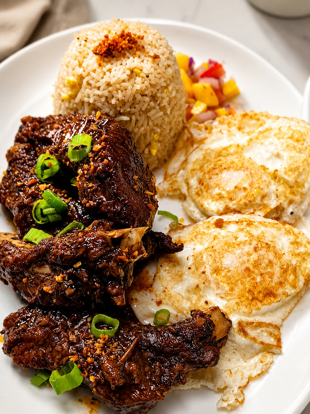 Glazed meat silog with garlic rice and fried eggs